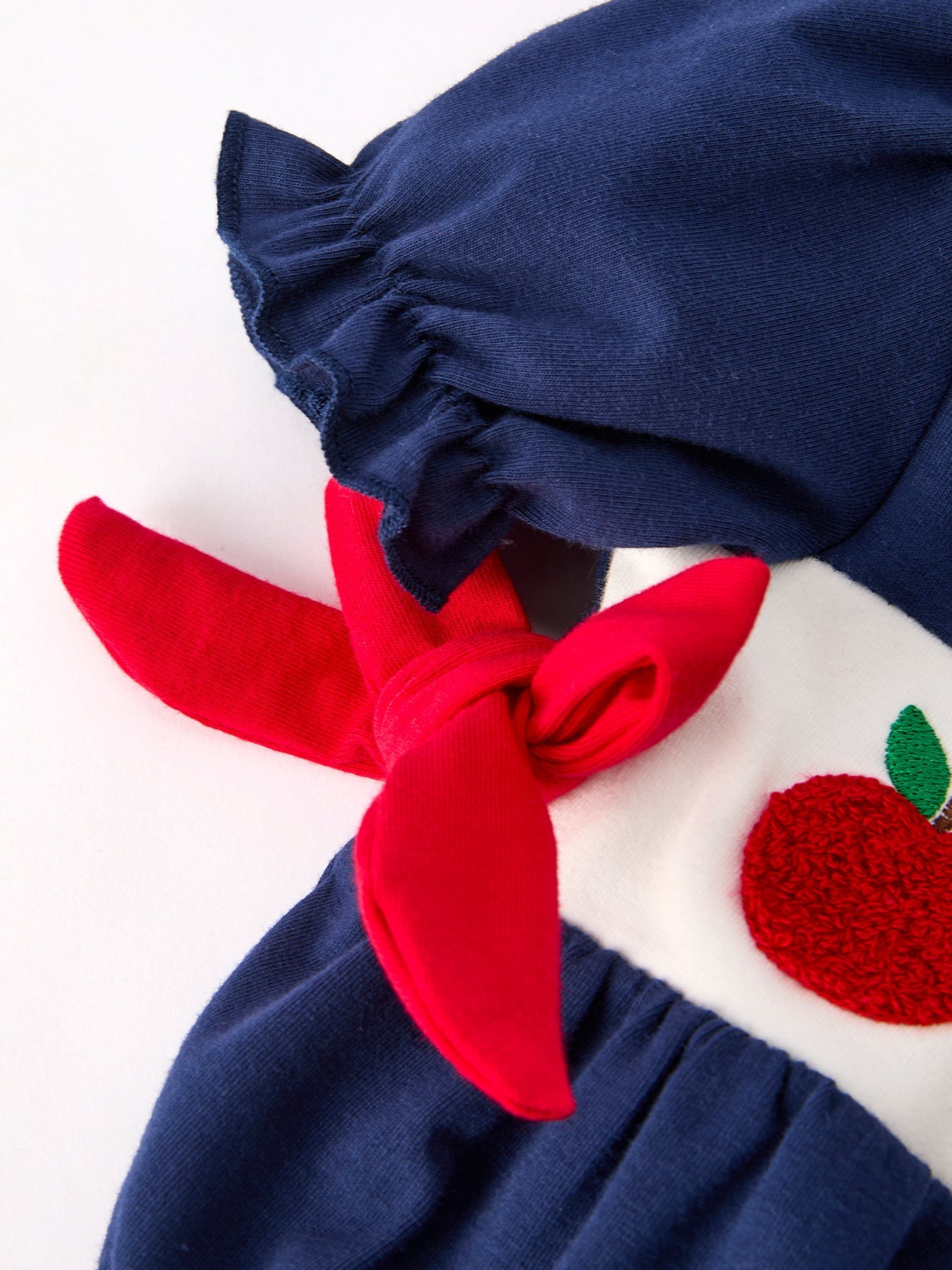 Back-To-School Navy Bow Apple Applique Girls Romper