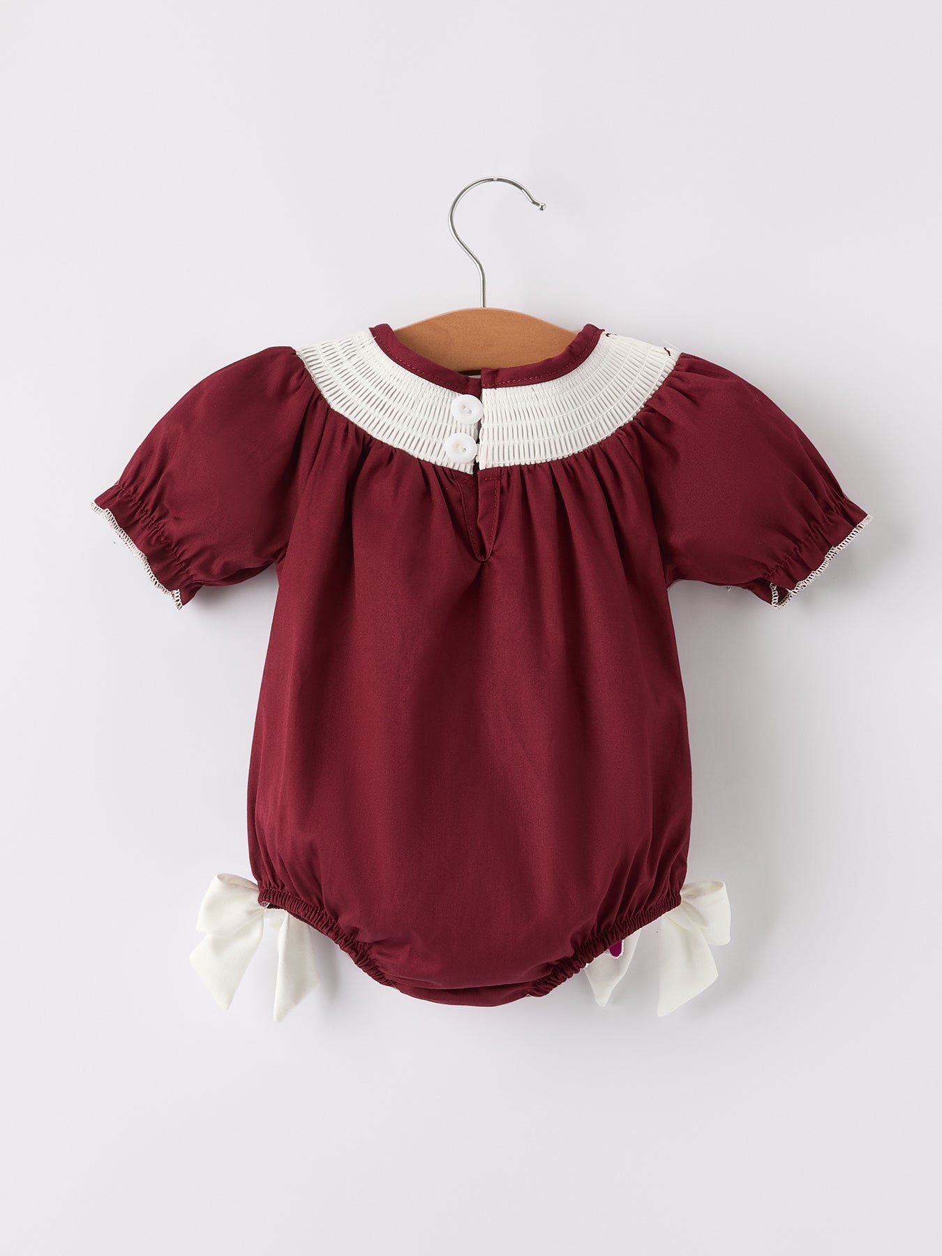Dark Red Smocked Church Christ Bishop Christening Girls Romper