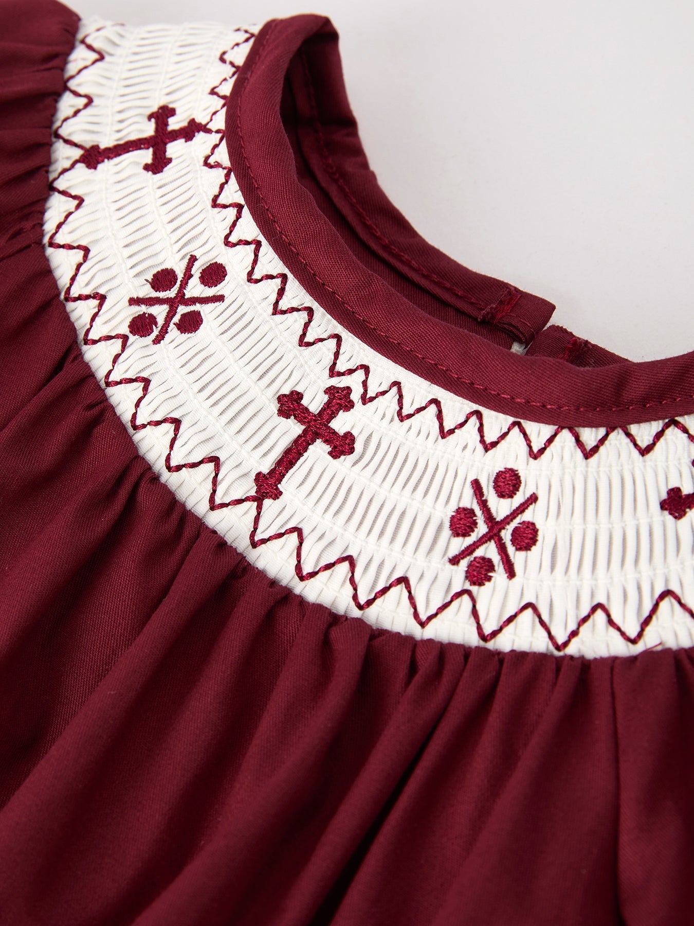 Dark Red Smocked Church Christ Bishop Christening Girls Romper