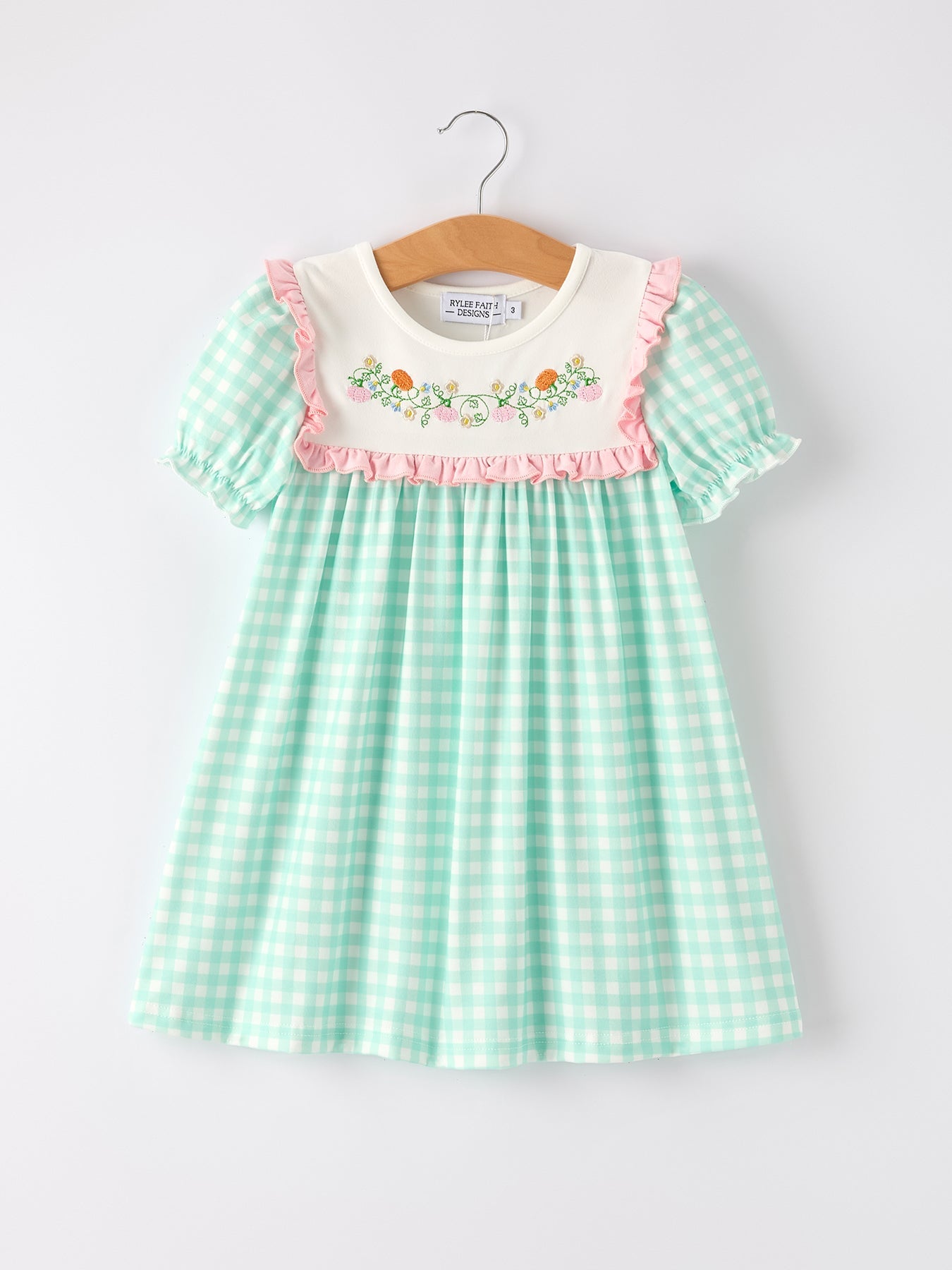 Thanksgiving Day Fall Pumpkin Flowers Embroidered Check Girls Dress