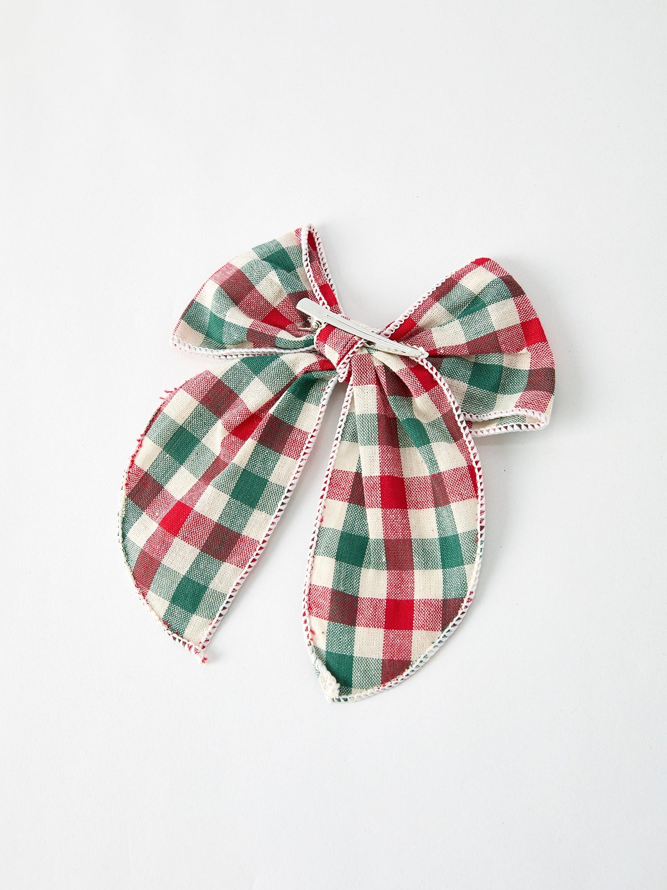 Christmas Red,Green and White Plaid Bow 5 Inch Hairpin