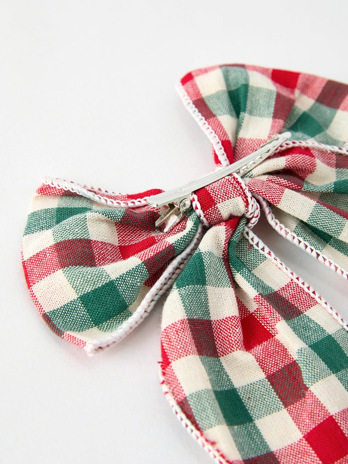 Christmas Red,Green and White Plaid Bow 5 Inch Hairpin