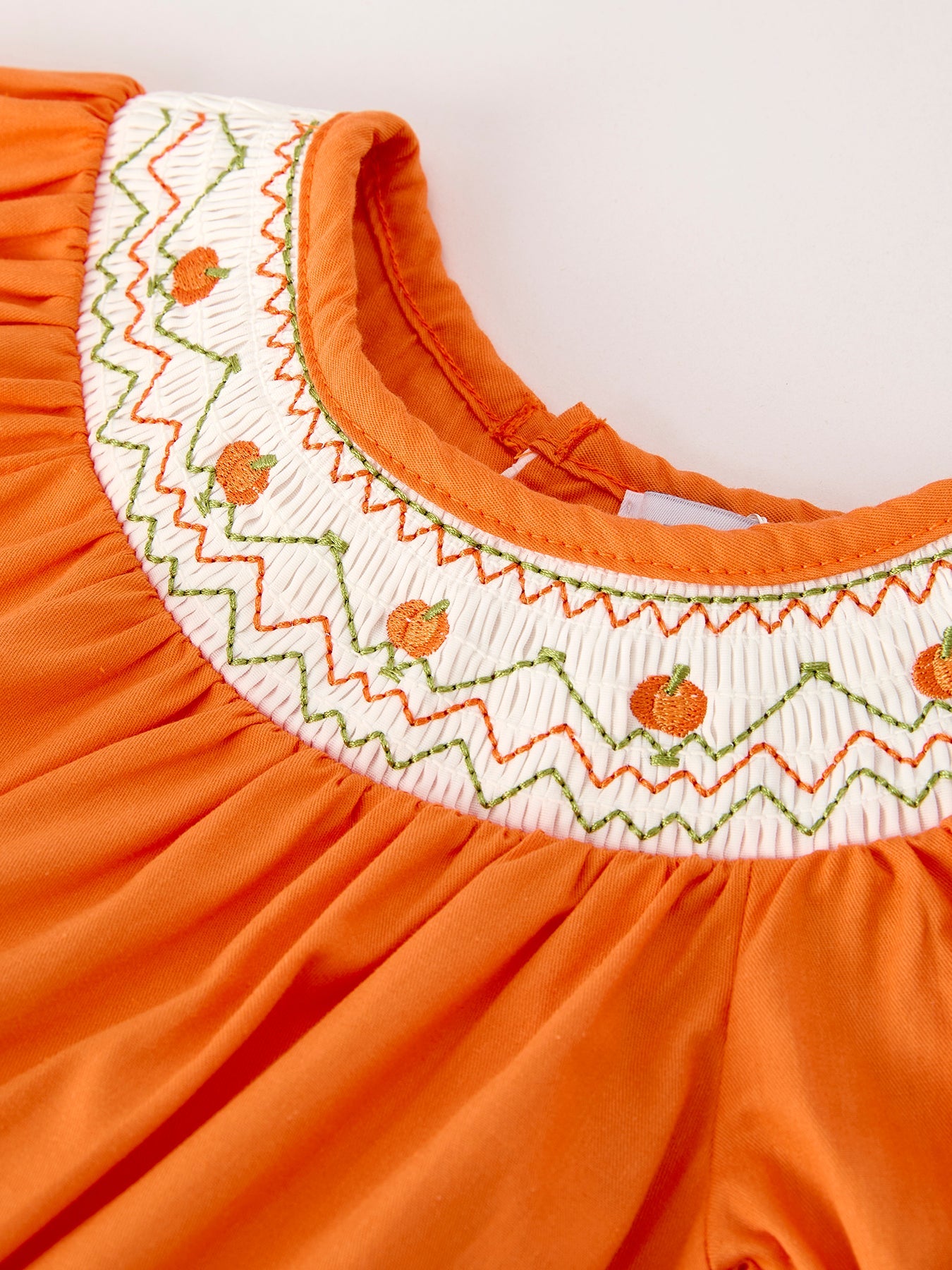 Fall Thanksgiving & Halloween Orange Pumpkin Smock Embroidery Lace Baby Girl Romper