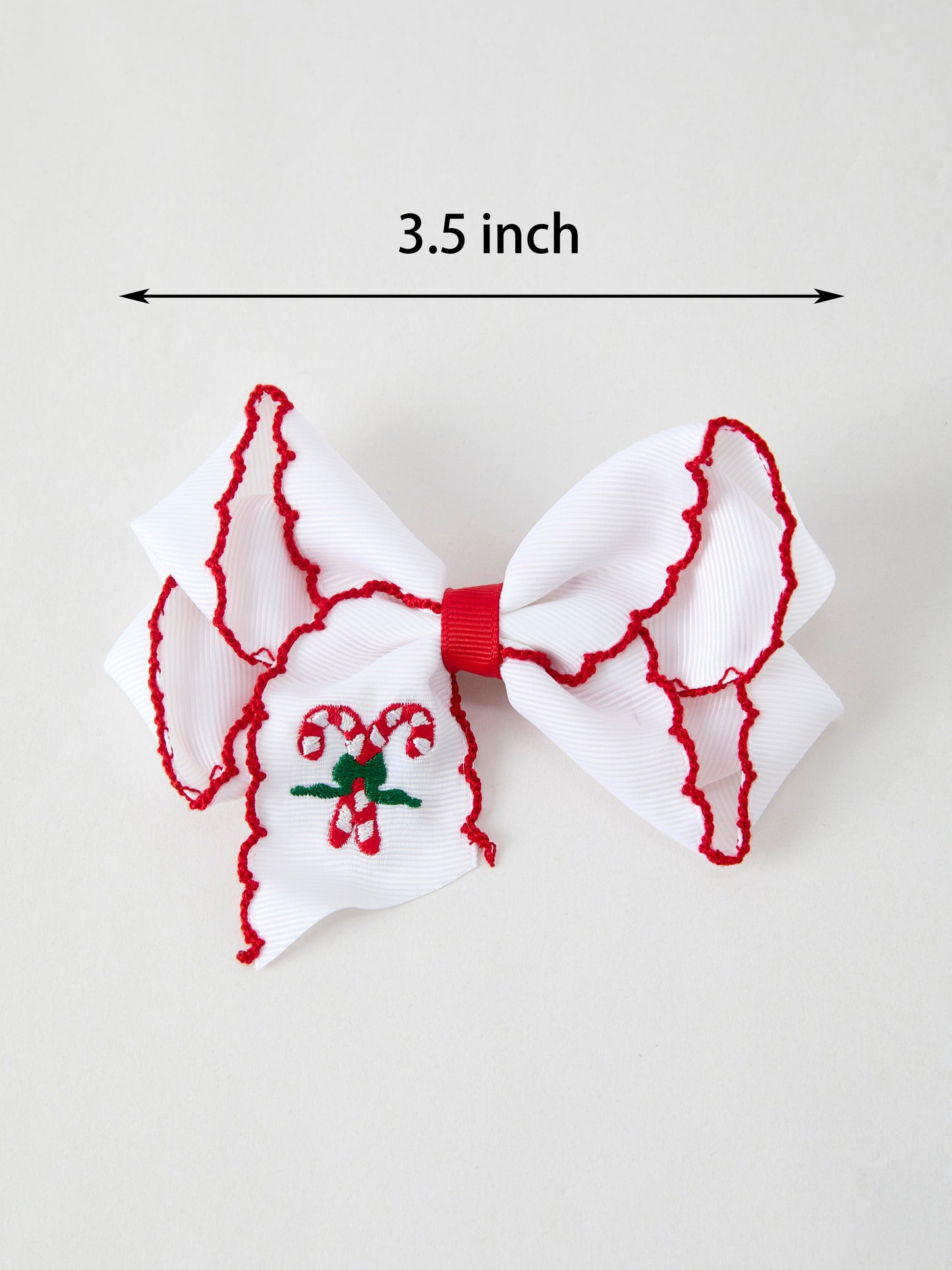 Christmas Candy Cane Embroidered Bow Hair Clip