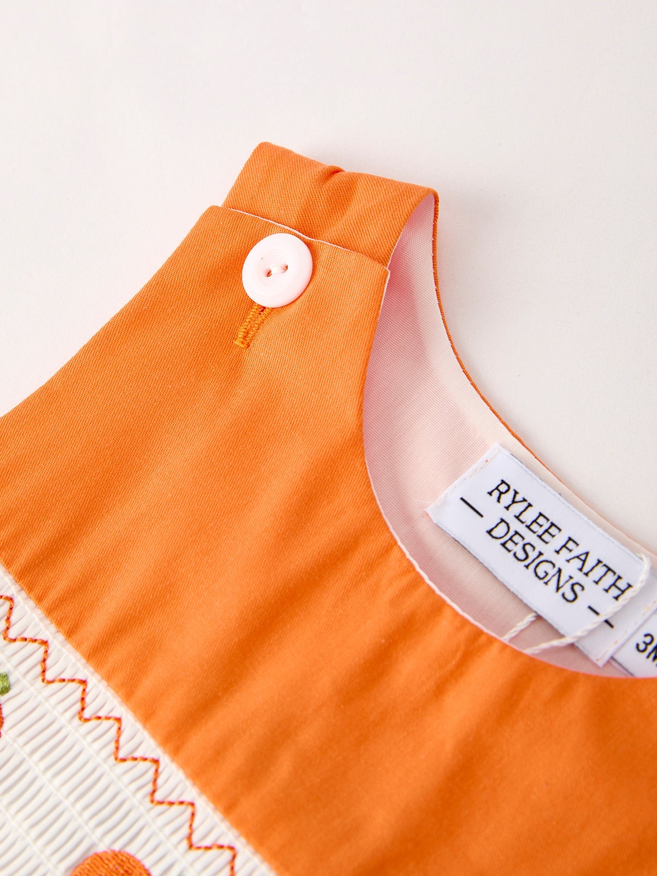Fall Thanksgiving & Halloween Orange Pumpkin Smock Embroidery Baby Boy Romper