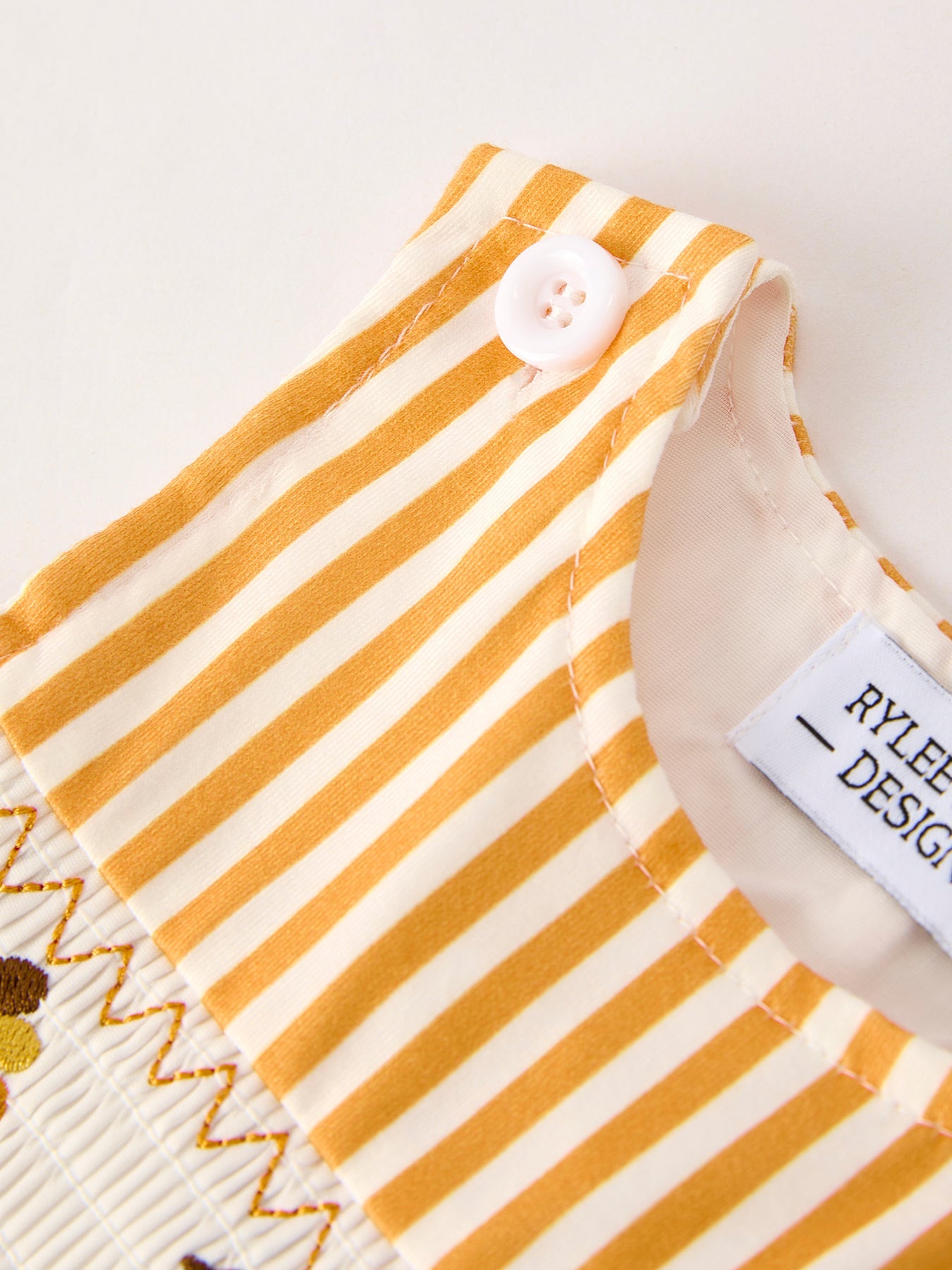 Fall Thanksgiving Turkey Smock Embroidered Orange Stripes Boys Romper