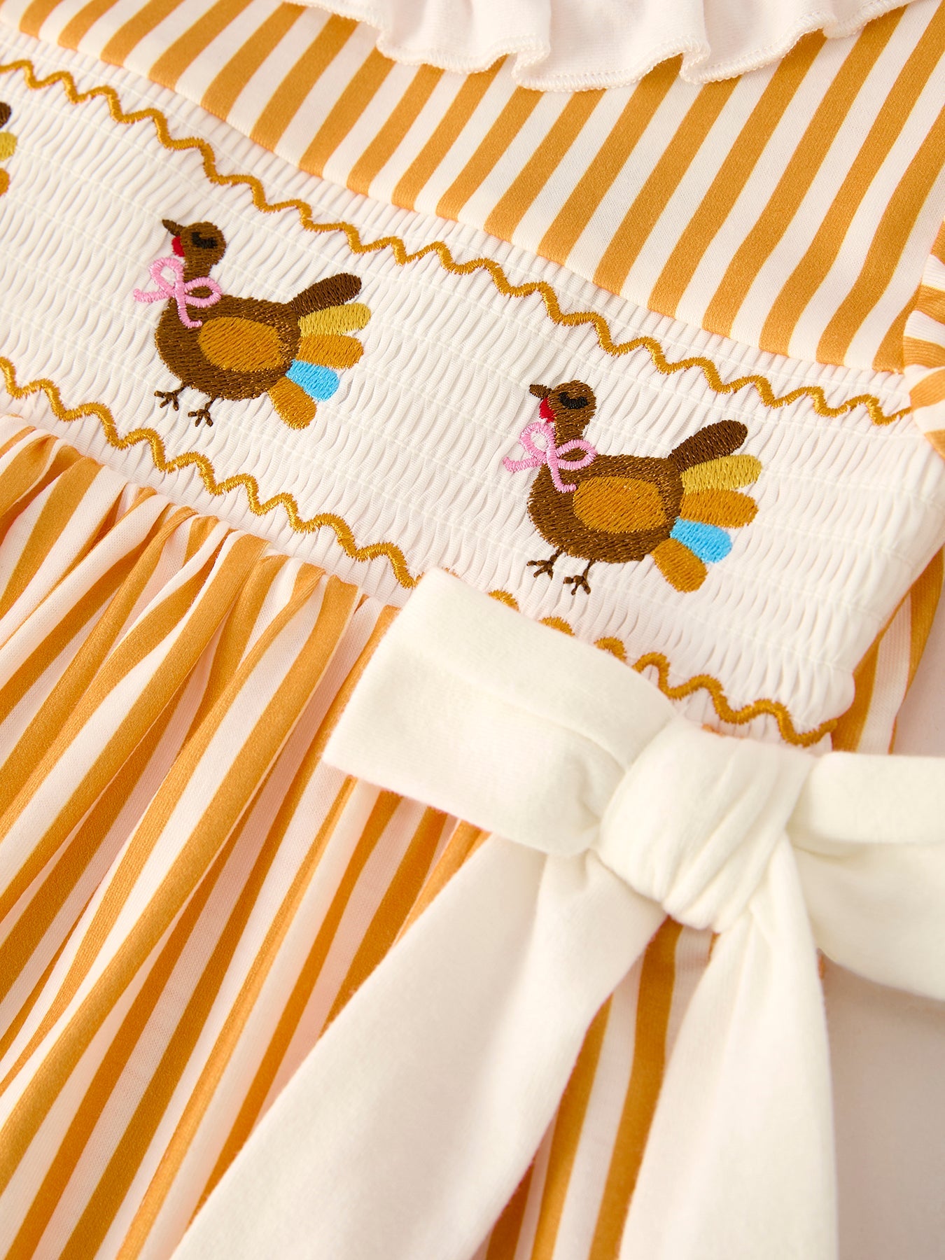 Fall Thanksgiving Turkey Smock Embroidery Baby Girl Dress