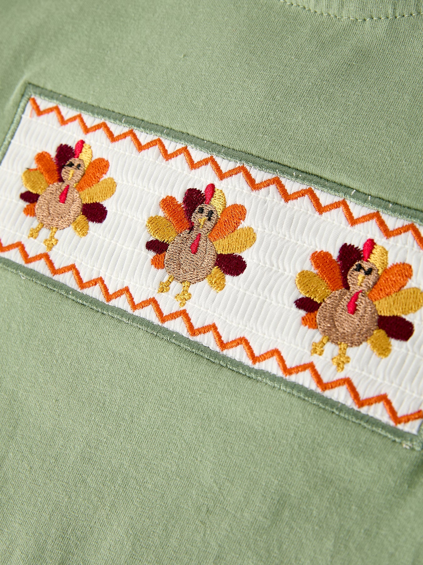 Fall Thanksgiving Turkey Smock Embroidered Green Plaid Boys 'Set