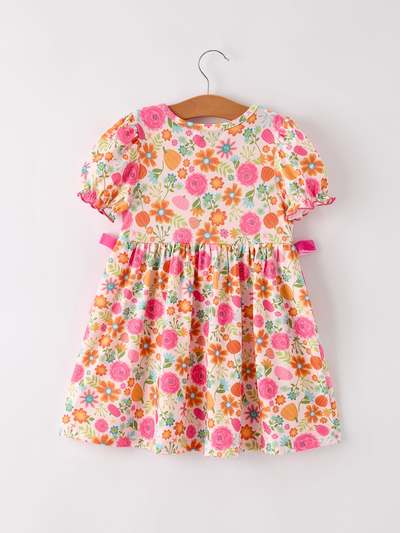 Autumn Halloween Thanksgiving Pumpkin Embroidery Smock Floral Girls Dress