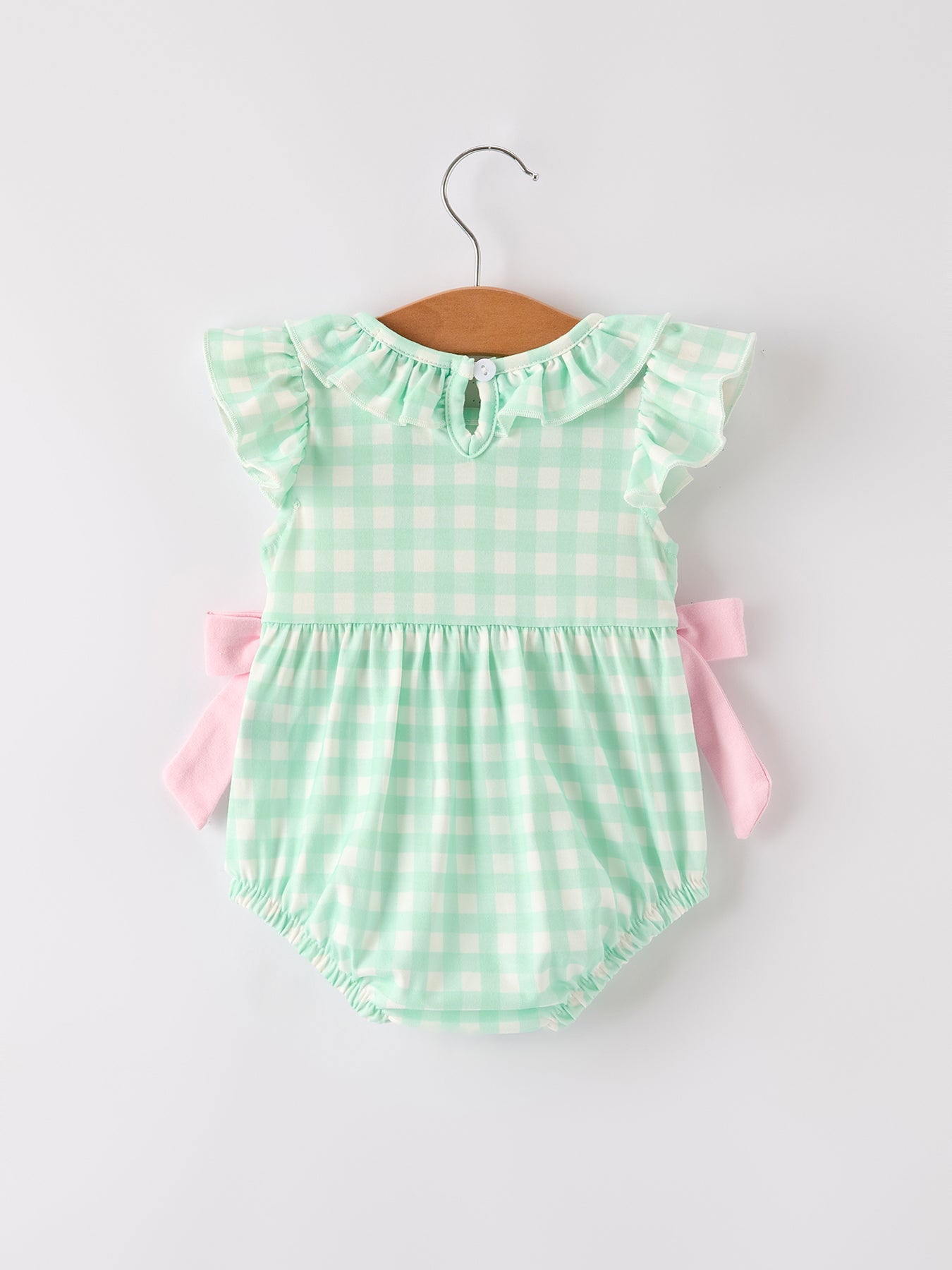 Fall Thanksgiving Green Chicken Smock Embroidered Plaid Baby Girls Romper