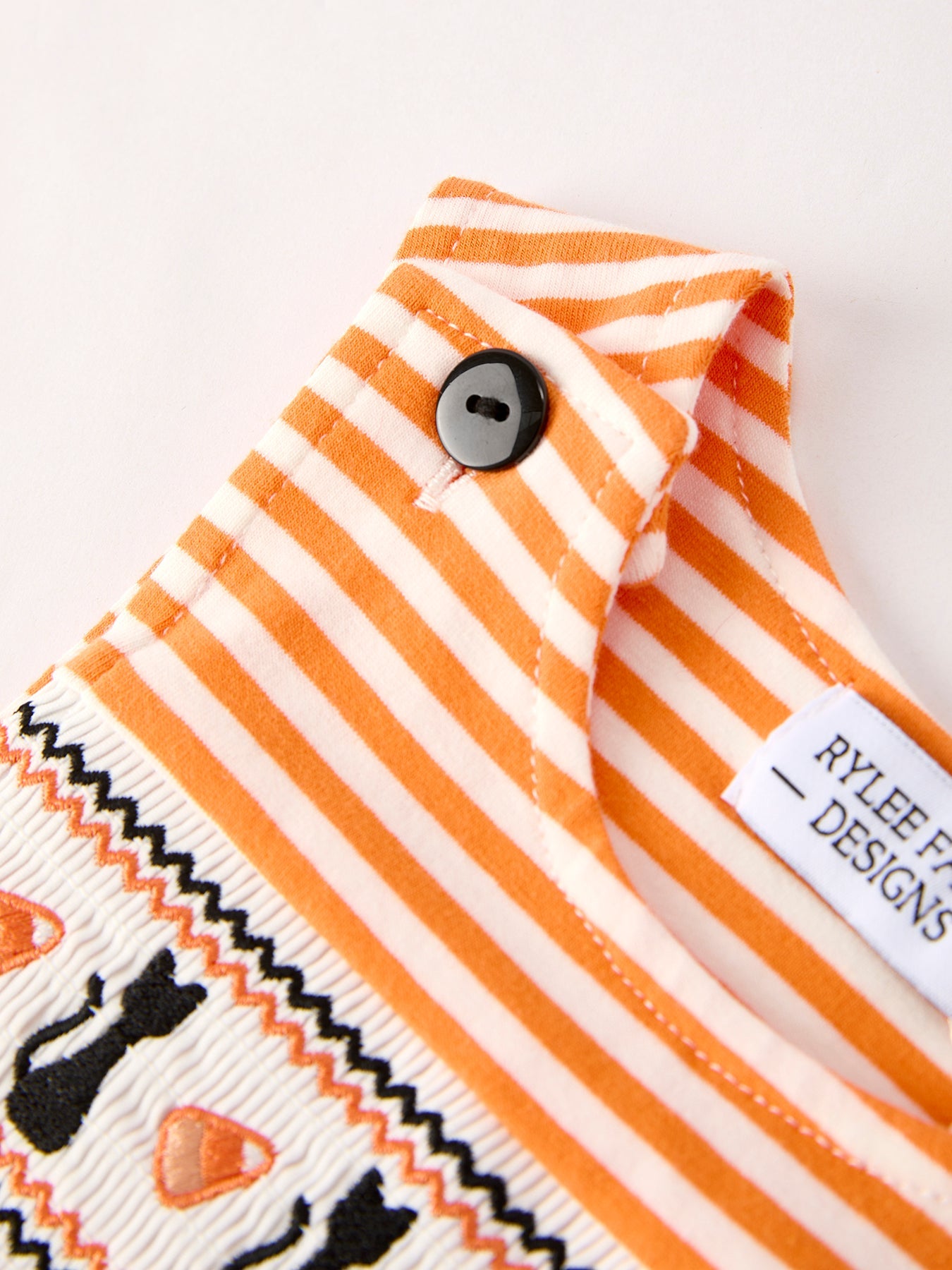 Halloween Striped Baby Boys Romper with Cat Smocking Embroidery – Perfect for Fall