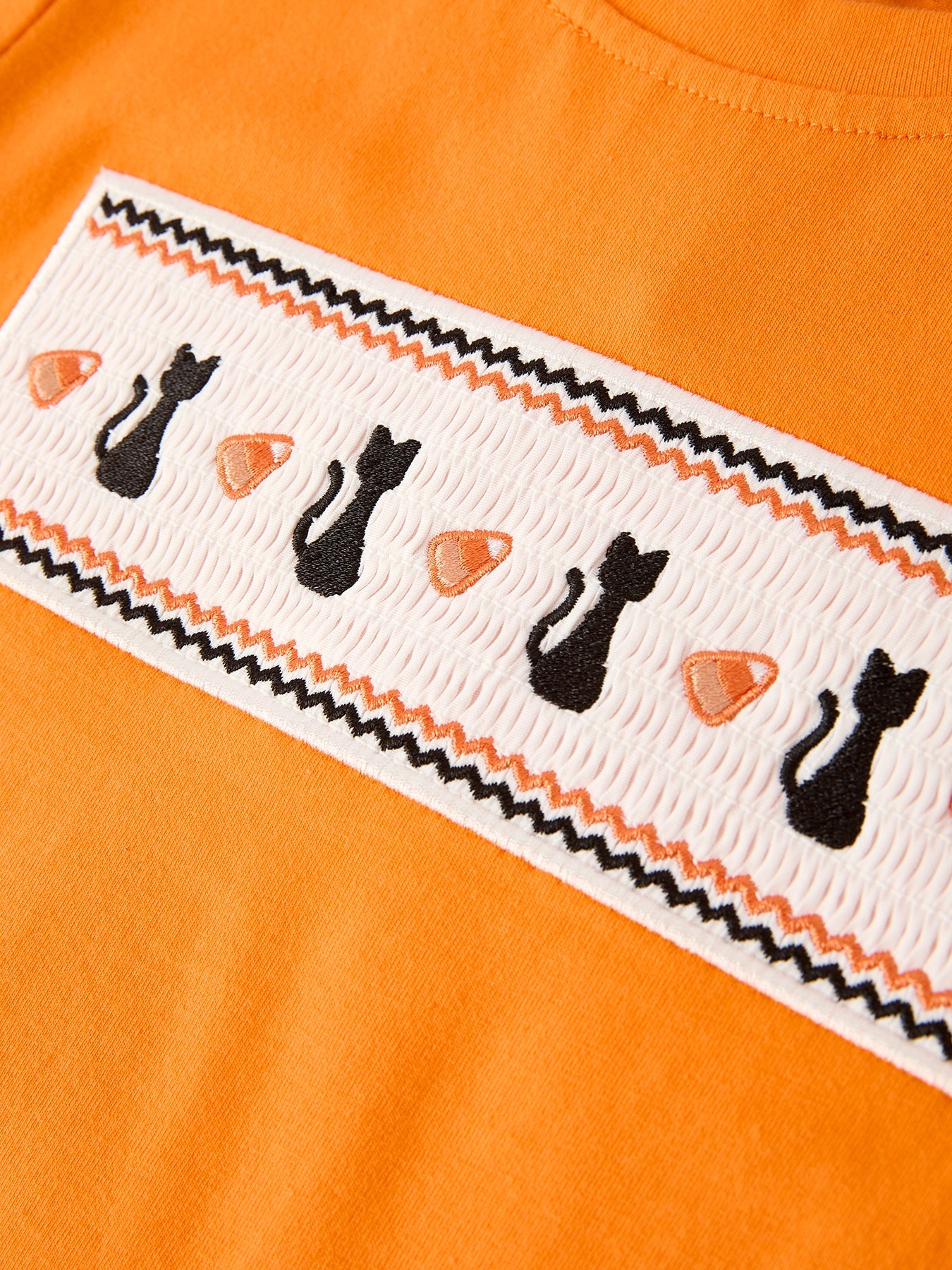 Halloween Striped Boy Set with Cat Smocking Embroidery – Perfect for Fall