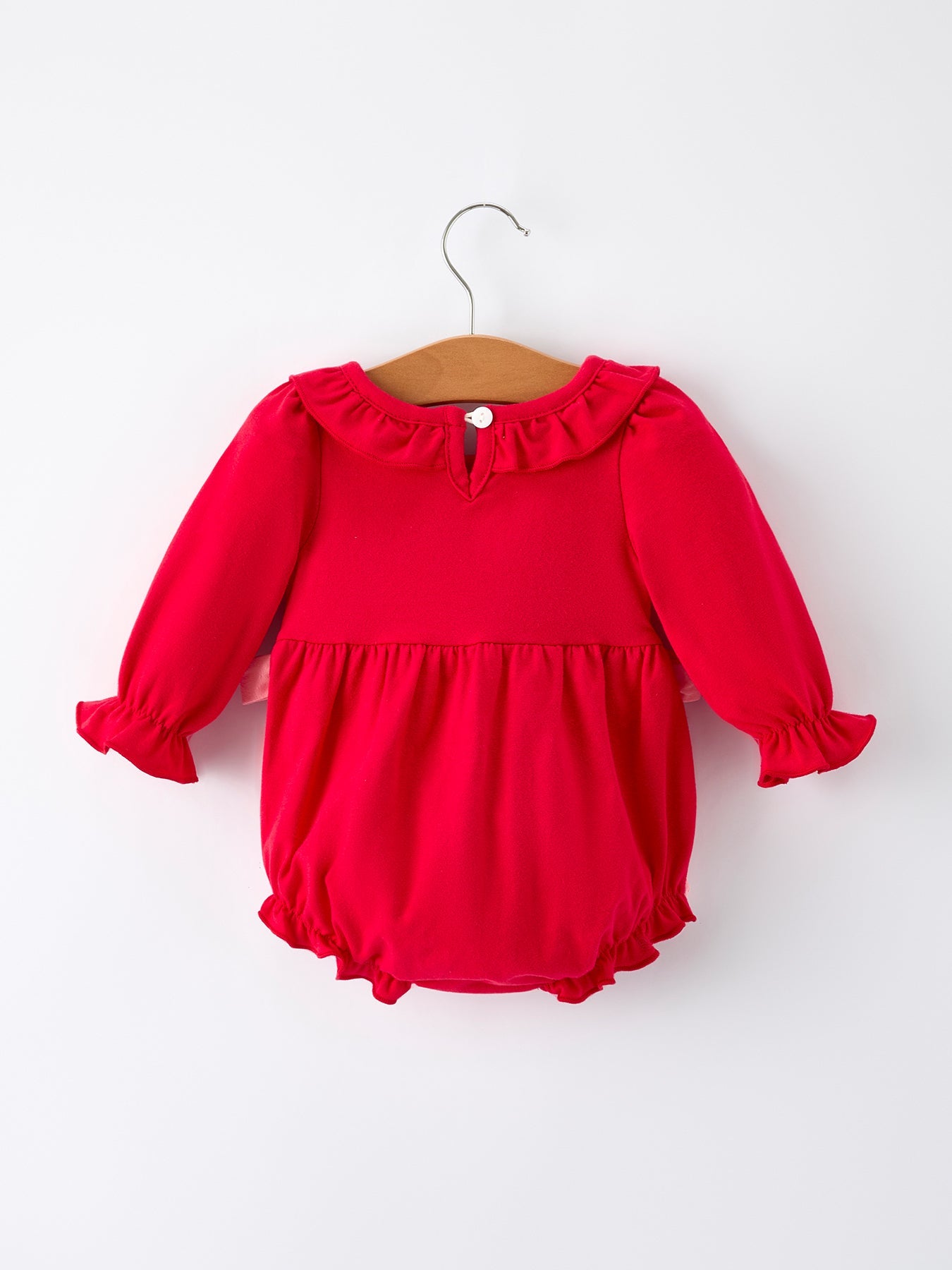 PREORDER Christmas Smocked Embroidery Baby Girls Romper with Pink Ribbon Ties