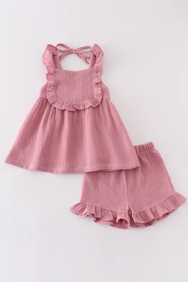 RTS Purple Ruffle Muslin Shorts Set