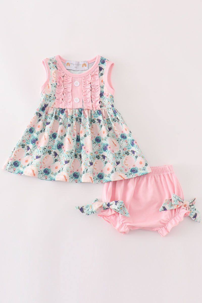 RTS Pink/Blue Floral Bummie Set