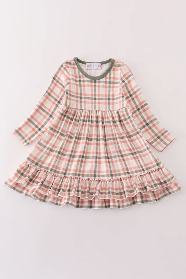 Watercolor Plaid Long Sleeve Dress