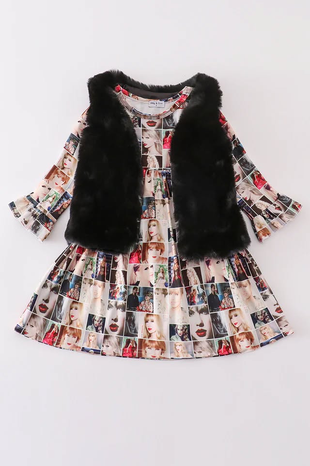 Singer Dress with Fur Vest