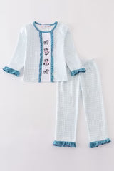 Blue Cow Gingham Ruffle Pants Set