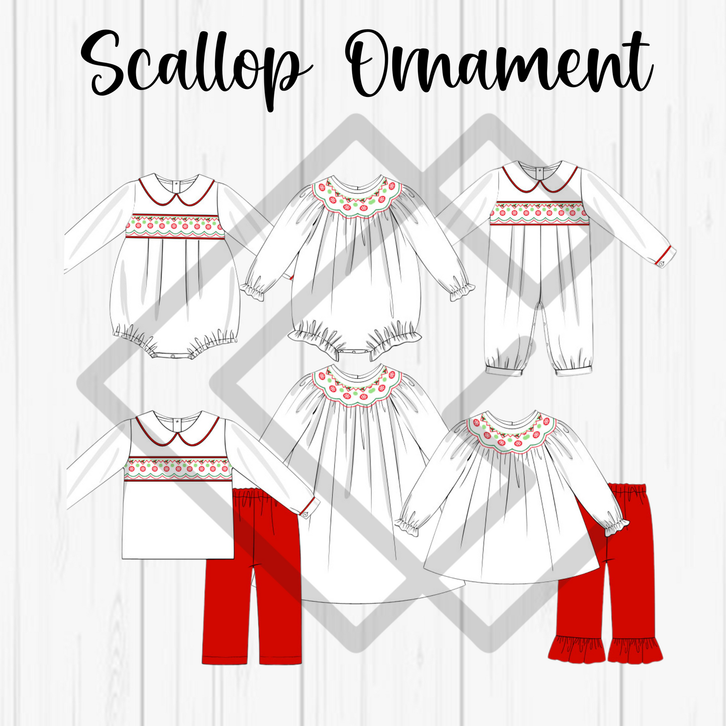 PREORDER Scallop Ornament Handsmocked Sets
