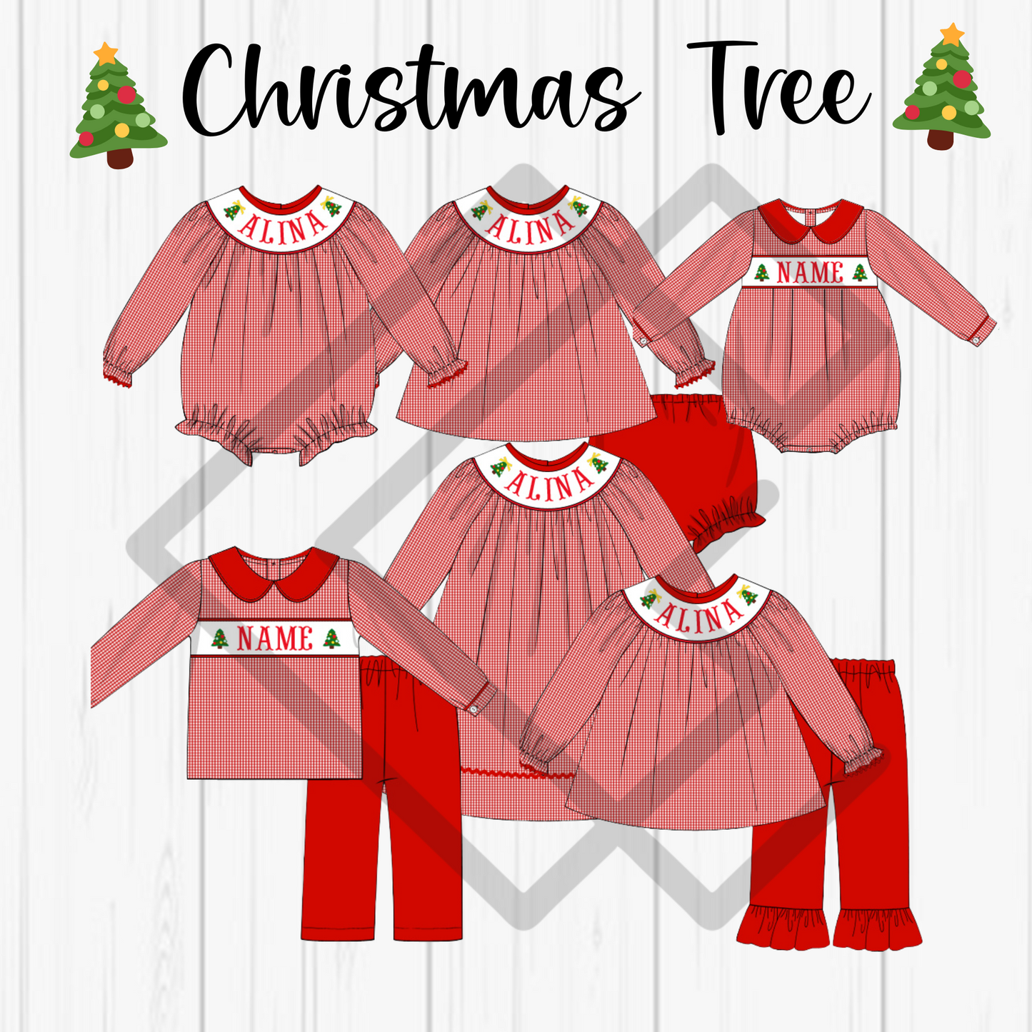 PREORDER Christmas Tree Handsmocked Sets