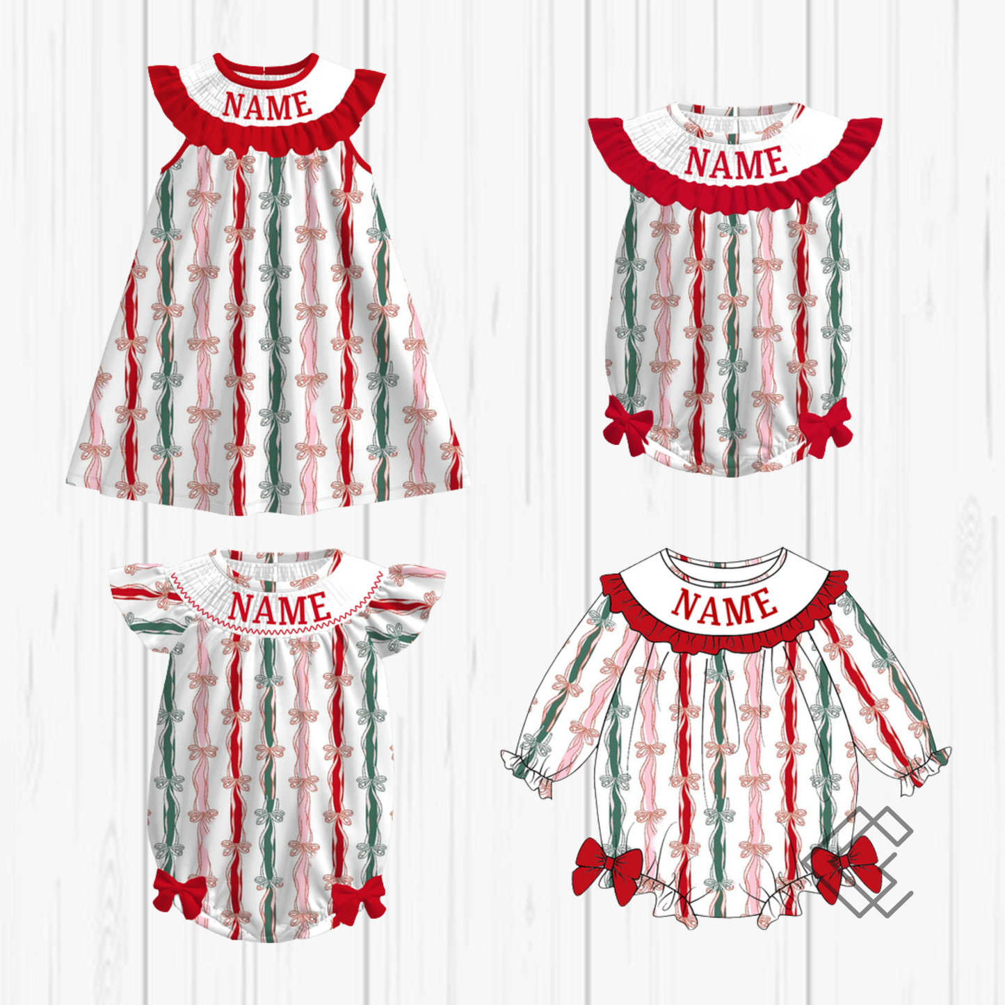 PREORDER Personalized Christmas Coquette Smocked Sets
