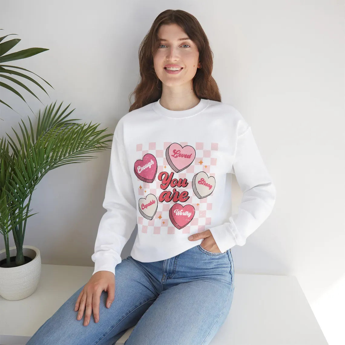 You Are Loved Adult Sweatshirt - Unisex Heavy Blend Crewneck with Inspirational Hearts