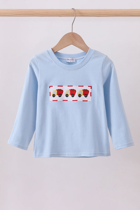 Blue construction embroidery top