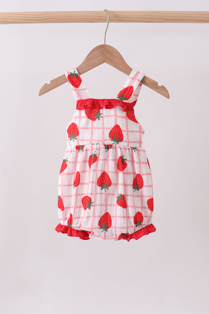 Red strawberry muslin plaid bubble
