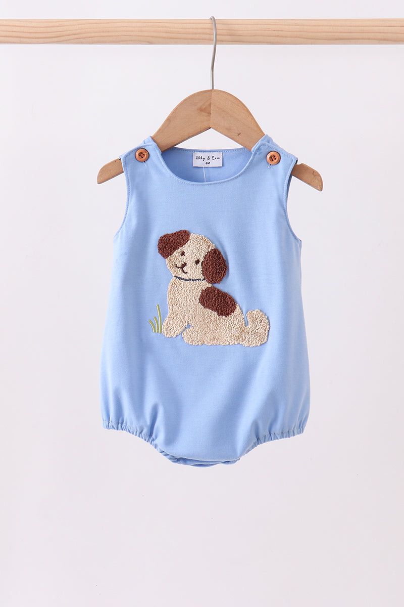 Blue puppy french knot bubble