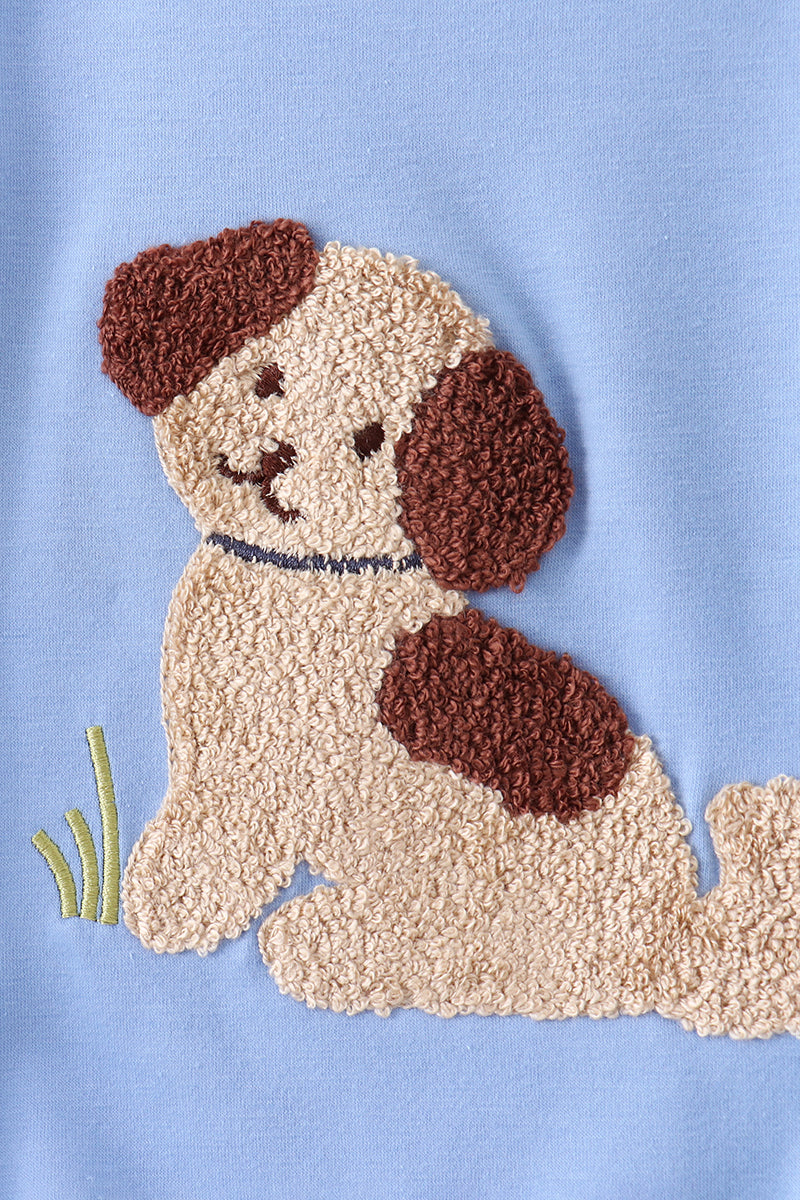 Blue puppy french knot bubble