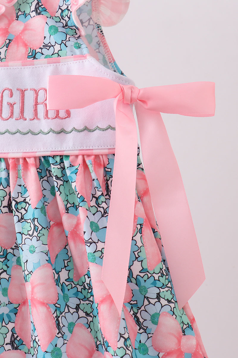 Pink floral mommy's girl embroidery ruffle dress