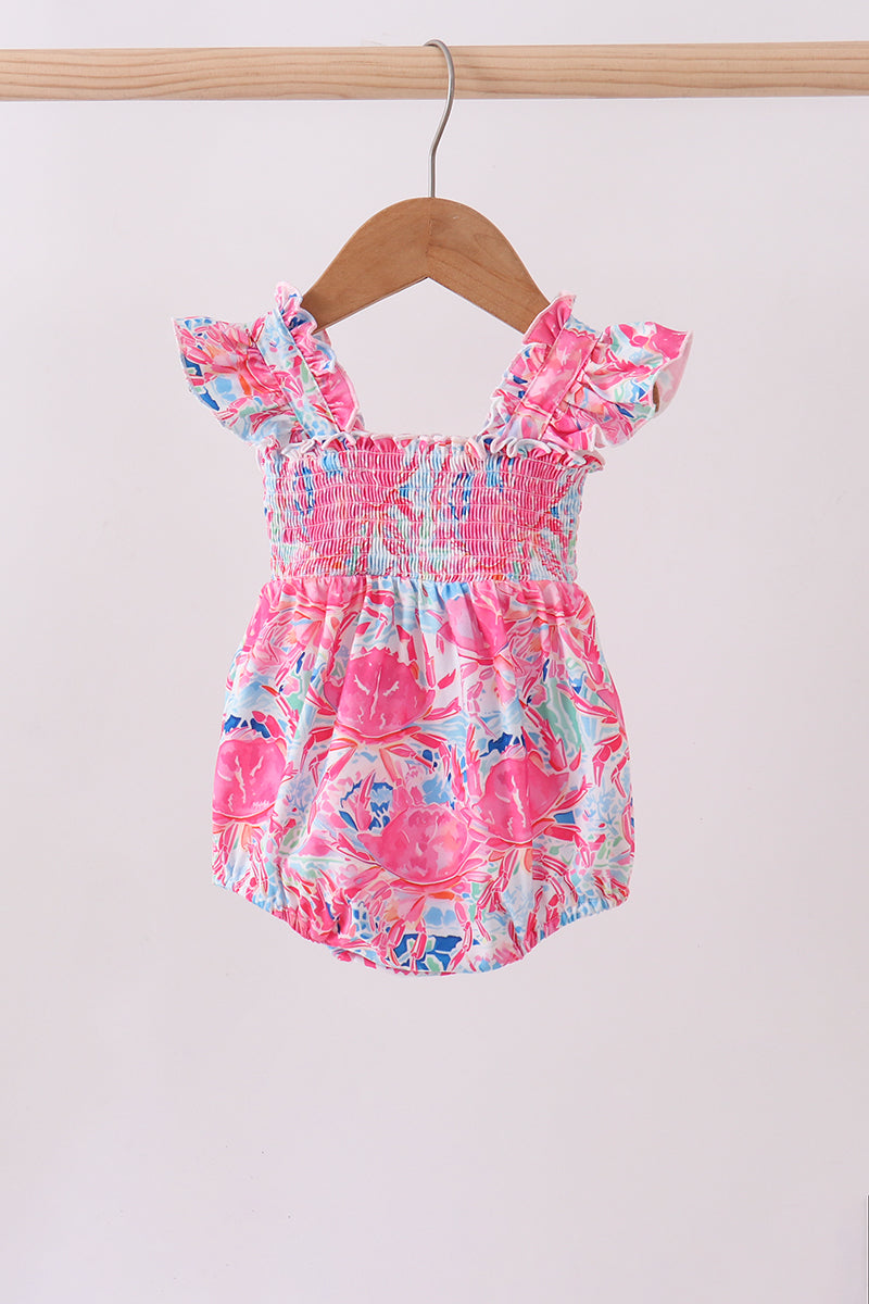 Pink floral smocked ruffle bubble