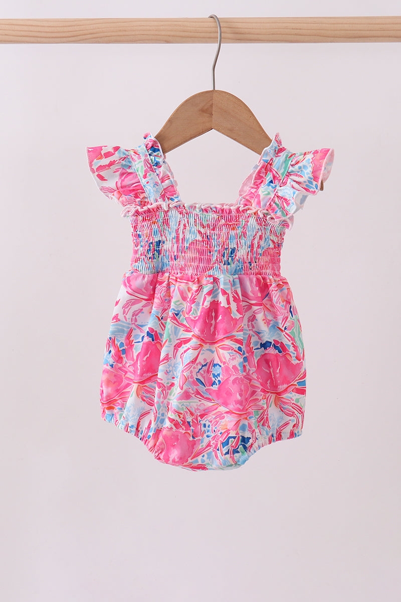 Pink floral smocked ruffle bubble