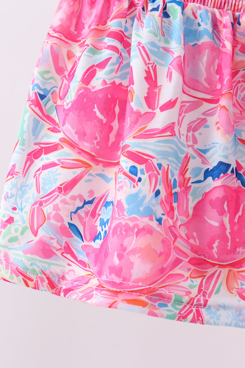 Pink floral smocked ruffle bloomer set