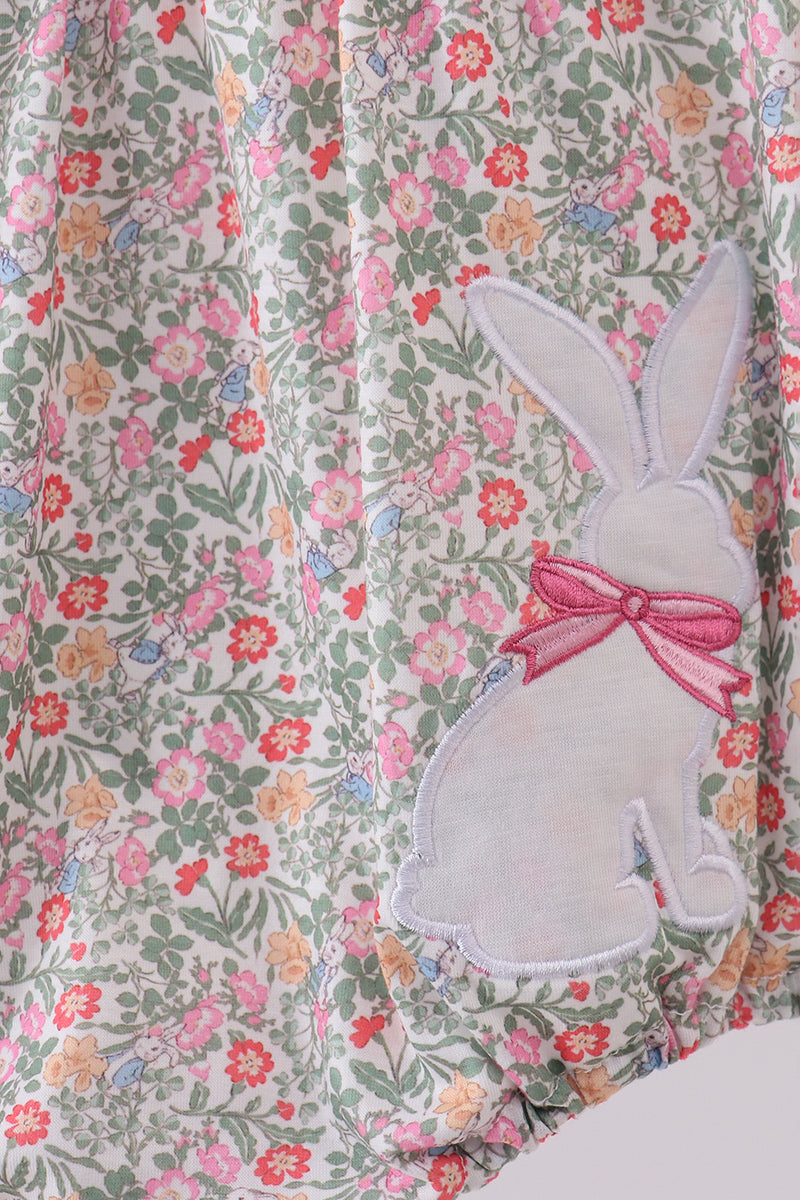 Floral bunny applique ruffle bubble