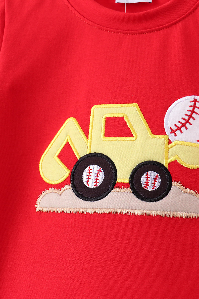 Red baseball applique shorts set