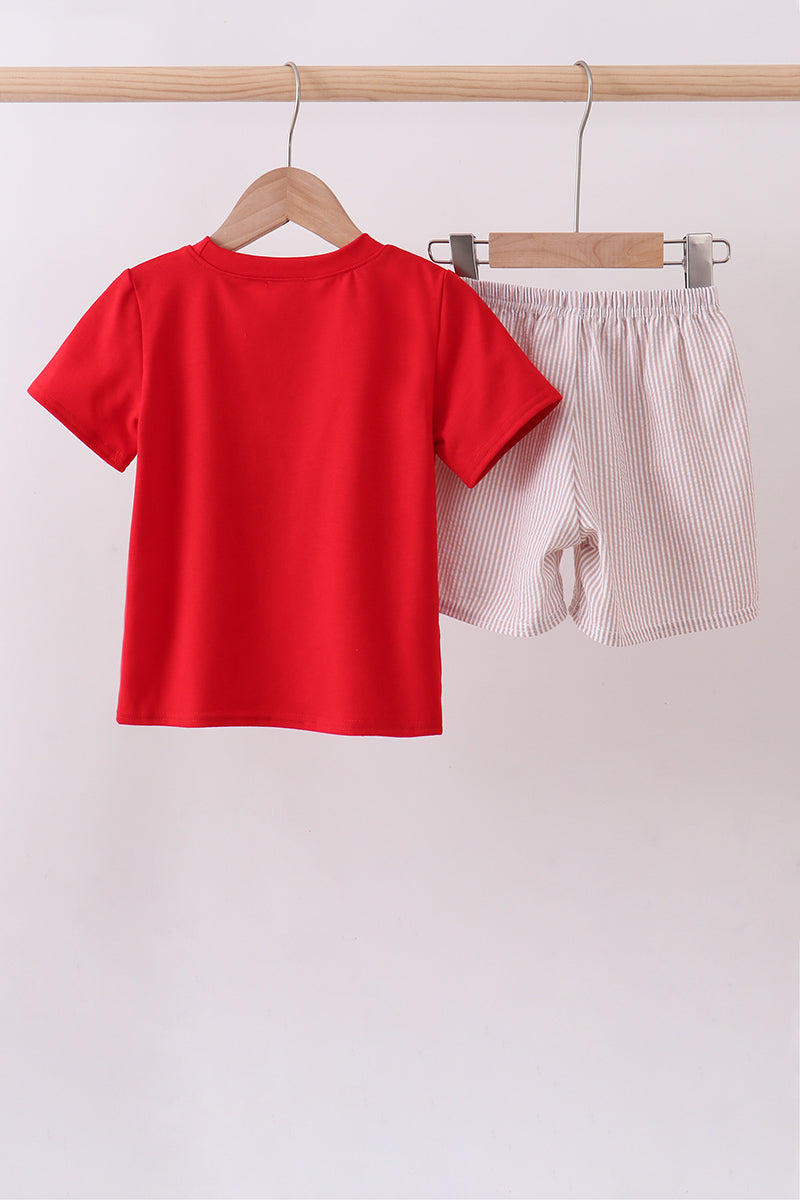 Red baseball applique shorts set