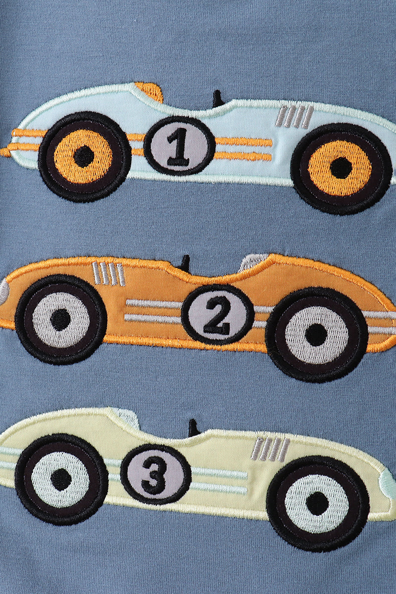 Blue racing car applique top