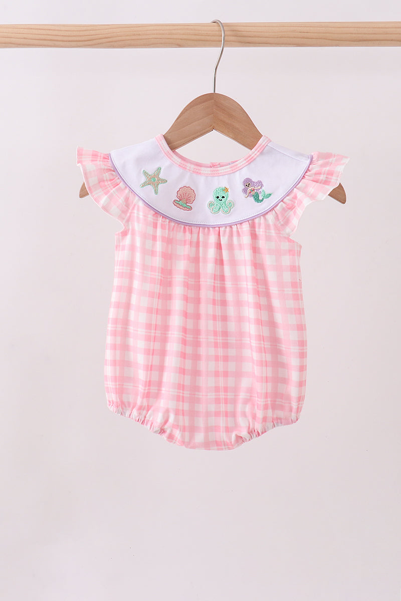 Pink octopus starfish embroidery plaid bubble