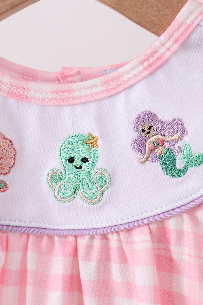 Pink octopus starfish embroidery plaid bubble