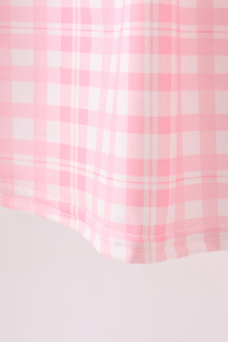 Pink octopus starfish embroidery plaid ruffle dress