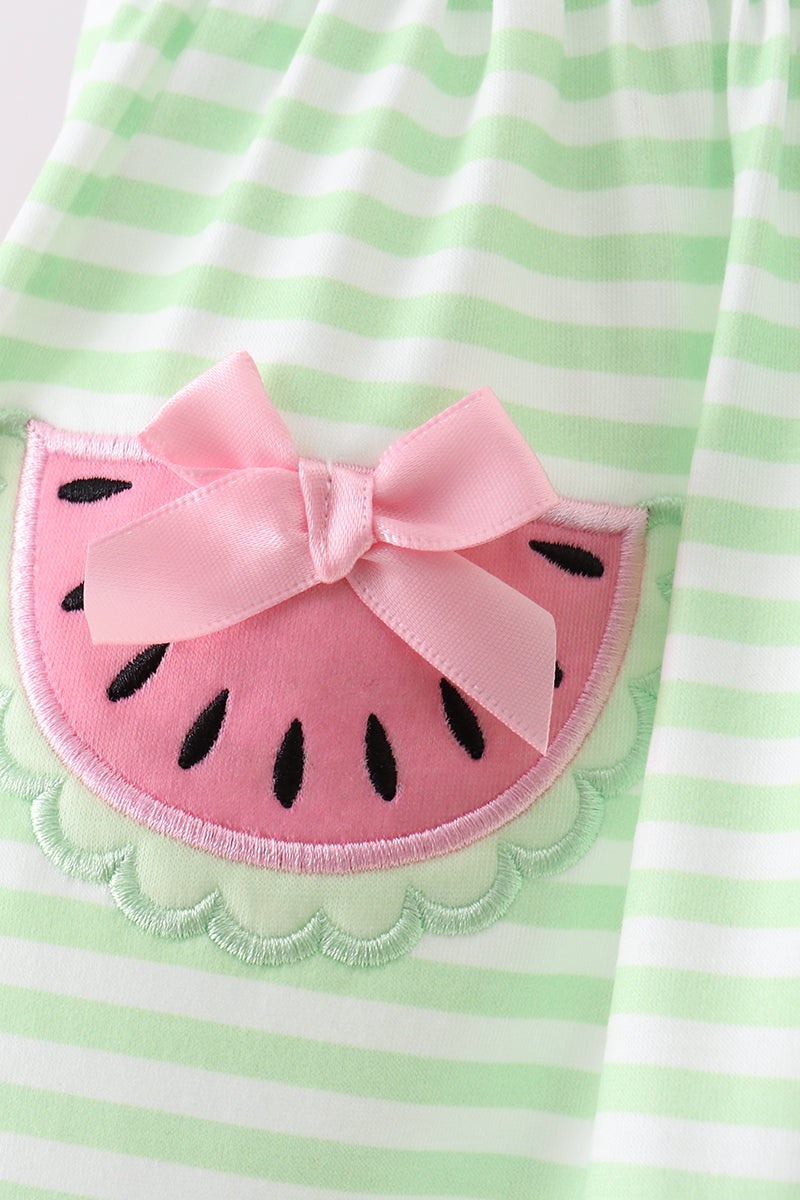 Green watermelon applique ruffle dress