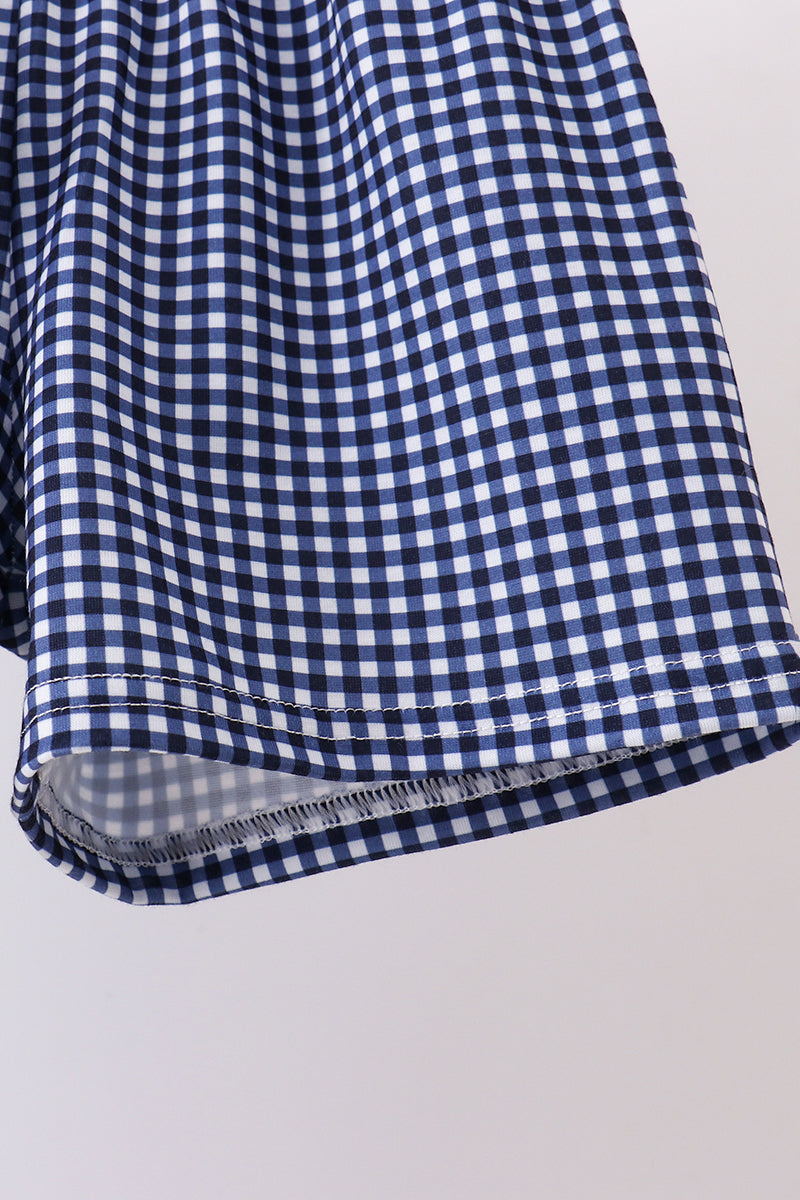 Blue baseball applique gingham shorts set