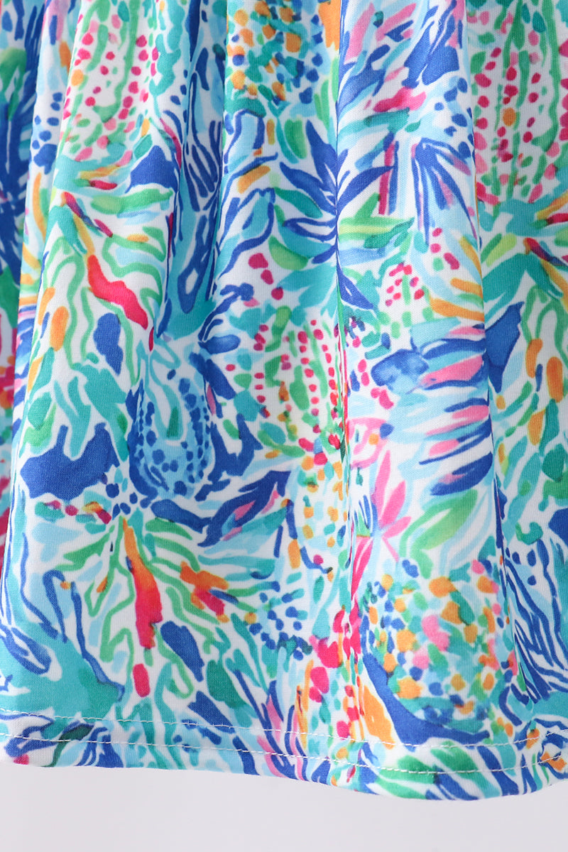 Blue floral print ruffle shorts set