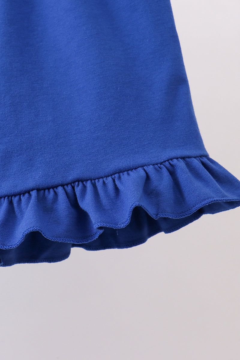 Blue floral print ruffle shorts set