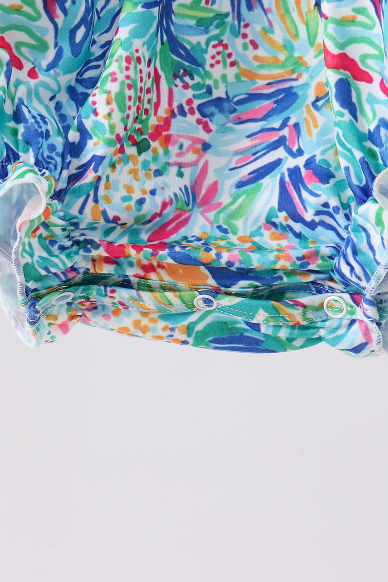 Blue floral print ruffle bubble