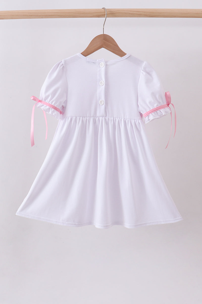 White cross smocked ruffle dress