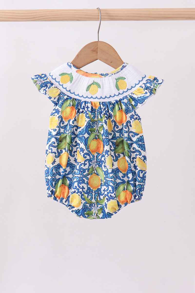 Lemon smocked ruffle bubble
