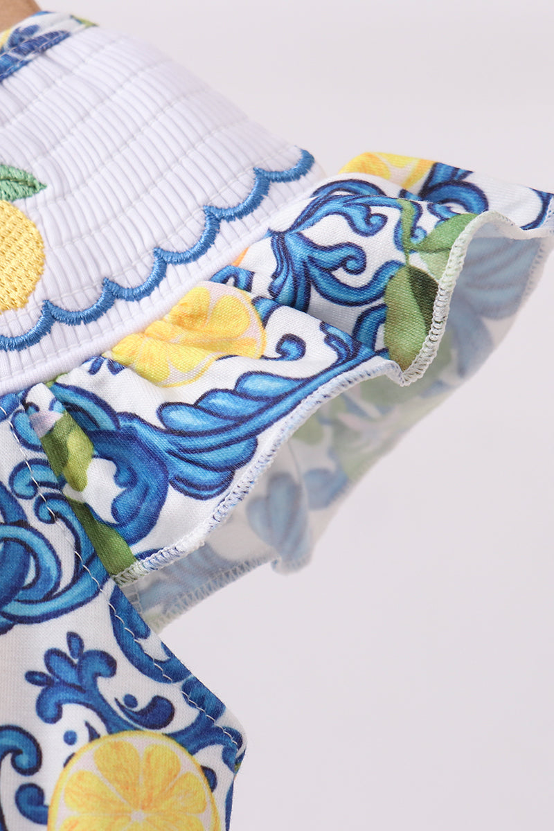 Lemon smocked ruffle bubble