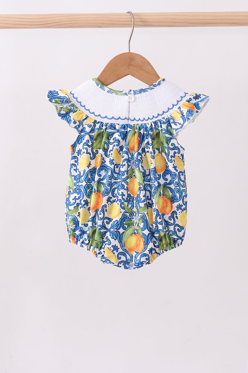 Lemon smocked ruffle bubble